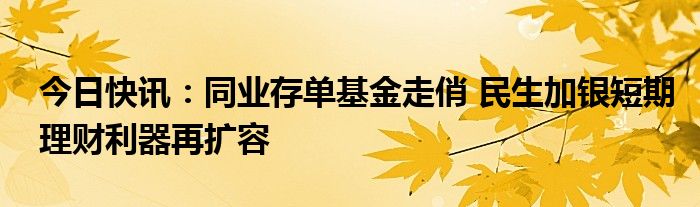 今日快讯：同业存单基金走俏 民生加银短期理财利器再扩容