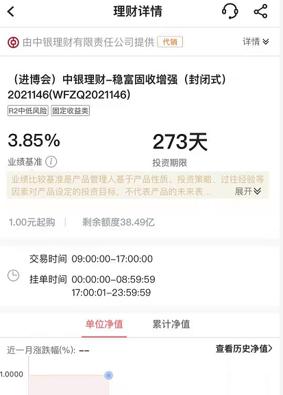*中国银行某固收类理财产品页面，理财经理提供